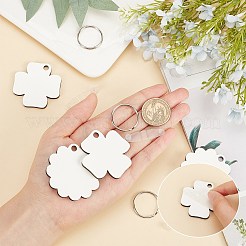 Diy昇華両面ブランクmdfキーホルダー  クローバーと花の形をした木製ハードボードペンダントと鉄製のスプリットキーリング  ステンレス鋼色  76x45mm  78x48mm  20セット /バッグ&nbsp;KEYC-SC0001-06P