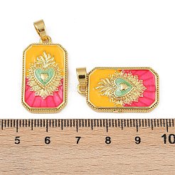 真鍮製エナメルペンダント  長持ちメッキ  鉛フリー＆カドミウムフリー  ラックめっき  ゴールドカラー  聖なるハートのハートチャームが付いた長方形  カラフル  27.5x15.5x4mm  穴：5.5x3.5mm&nbsp;KK-L190-008G-03