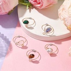 Открытые кольца-манжеты со смешанными синтетическими и натуральными драгоценными камнями в форме каплевидной формы RJEW-JR00688