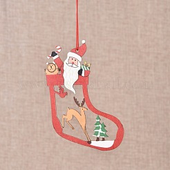 クリスマスの靴下とお父さんのクリスマスの木の飾り  クリスマスツリー吊り飾り  クリスマスパーティーギフトの家の装飾のため  レッド  107x70x2.5mm  穴：2.5mm&nbsp;DIY-TAC0007-32A