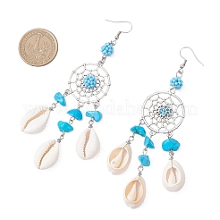 Серьги-люстры из натуральных ракушек каури EJEW-MZ00642