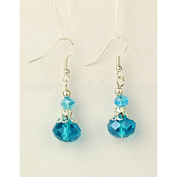 Dangle Glass Earrings, with Brass Earring Hooks, Deep Sky Blue, 43mm