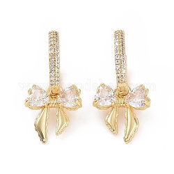 Boucles d'oreilles créoles pendantes avec nœud papillon en zircone cubique transparente, bijoux en laiton pour femmes, or, 30mm, pin: 1 mm