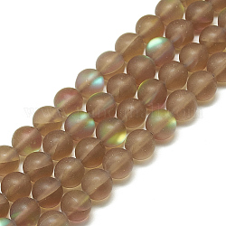 Synthetic Moonstone Beads Strands, Holographic Beads, Dyed, Frosted, Round, Camel, 6~6.5x5.5~6x5.5~6mm, Hole: 1mm, about 64pcs/Strand, 15.56 inch