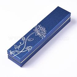 Rectangle boîtes en carton de bijoux bracelet, velours à l'intérieur, bleu, 225x48x38mm