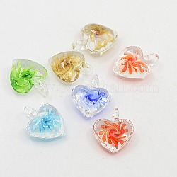Handmade Inner Flower Lampwork Glass Pendants, Heart, Mixed Color, 28x19x10mm, Hole: 3.5mm