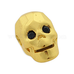 Abalorios de latón con pavé de circonitas, cráneo, la luz de oro, 9x9.5x7.5mm, agujero: 2 mm, 3 unidades / bolsa