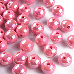 Opake Legierung Perlen, ab Farbe plattiert, Runde, neon rosa , 12x11 mm, Bohrung: 2.5 mm