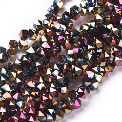 Galvanisieren Glasperlen, oben gebohrte Perlen, Voll plattiert, facettiert, Hexagon, Multi-Farbe plattiert, 6x6x4.5 mm, Bohrung: 1.2 mm, ca. 100 Stk. / Strang, 11.42 Zoll (29 cm)