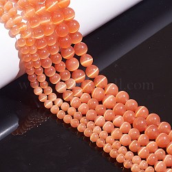 Round Cat Eye Beads, Elastic Crystal Thread, Stretchy String Bead Cord, for Beaded Jewelry Making,, Light Salmon, Beads: 6~10mm, Hole: 0.8~1mm, 175pcs/box