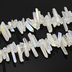Natürliche galvaniQuarzKristall Perlen Stränge, Nuggets, ab Farbe plattiert, Größe: ca. 5~10 mm breit, 15~40 mm lang, 4~8 mm dick, Bohrung: 1 mm, 15 Zoll