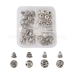 Kissitty tibetischen Stil Legierung Guru Perlen Sets, T-Perlen gebohrt, 3 Loch rund & Perlen, Antik Silber Farbe, 20set / box
