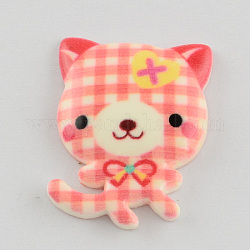Scrapbook Embellishments Flatback Cute Cartoon Cat Plastic Resin Cabochons, Hot Pink, 26x20x4mm