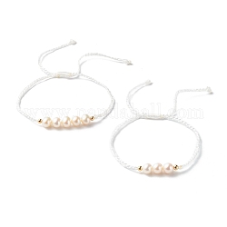 Set di bracciali con cordino in filo di nylon regolabili per mamma e figlia, con perle di perle naturali e perle di distanziali in ottone, bianco, 0.25cm, diametro interno: 1.18~3.66 pollice (30~93 mm), 0.59~2.80 pollice (15~71 mm), 2 pc / set