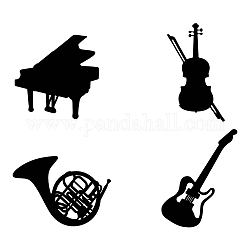NBEADS 4 Pcs Musical Instruments Wall Art, Wooden Piano Violin French Horn Guitar Art Wall Decor Black Jazz Hollow Wall Signs Wooden Hanging Decor Silhouette for Living Room Bedroom Home Wall