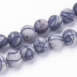 Natürliche schwarze Seide Stein / Netstone Perlen Stränge, matt, Runde, 6 mm, Bohrung: 1 mm, ca. 62 Stk. / Strang, 15.3 Zoll (39 cm)