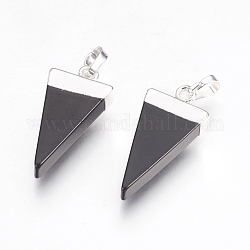 Naturale agata nera pendenti, con accessori di ottone, triangolo, tinti e riscaldato, argento, 27~29x12~13x4~5mm, Foro: 4x6 mm