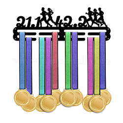 Estante de pared de exhibición de soporte de suspensión de medalla de hierro con tema de maratón, con tornillos, patrón temático deportivo, 150x400mm