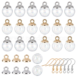 SUNNYCLUE DIY Dangle Earring Making Kits, Including Round Glass Globe Beads, Plastic Bead Cap Pendant Bails, Brass Earring Hooks, Platinum & Golden, Globe Beads: 14x13mm, Hole: 3.5~4mm, 20pcs/box