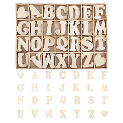 Blocchi lettere inglesi creative, giocattoli di apprendimento in legno, lettera a ~ z e cuore, tan, scatola: 24x17.2x2 cm, lettera: 35.5~40x26~39.5x2mm, cuore: 31.5x32x2 mm, 112 pc / set