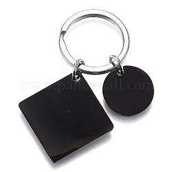 Porte-clés personnalisé personnalisé en acier inoxydable avec date calendrier gravé, placage ionique (ip), avec des breloques carrées vierges et rondes plates, électrophorèse noir, 60mm