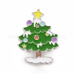 クリスマスツリーのエナメルピン  バックパック服の合金バッジ  プラチナ  グリーン  33x23.5x1.5mm