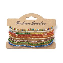 9 шт., 9 цветных блестящих стеклянных браслета из бисера, набор эластичных браслетов, составные браслеты для женщин, разноцветные, внутренний диаметр: 2-1/4 дюйм (5.7 см), 1 шт / цвет