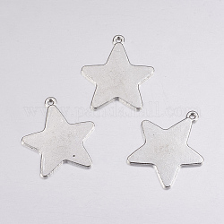 Tibetan Style Alloy Stamping Blank Tag Pendants, Lead Free, Cadmium Free and Nickel Free, Star, Antique Silver, 28x26x1mm, Hole: 1.5mm