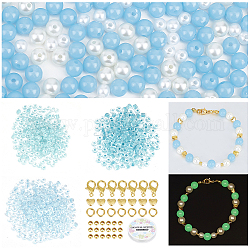 NBEADS Bracelet Making Kit, Glow in The Dark Glass Beads Acrylic Imitation Pearl Beads Spacer Beads with Lobster Claw Clasps and Jump Rings for Bracelet Necklace Jewelry Making