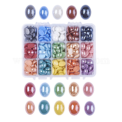 15 Farben pearlized überzogene handgemachte Porzellan Cabochons, Oval, Mischfarbe, 13x10x5 mm, über 25~27pcs / Fach, 375~405 Stück / Karton