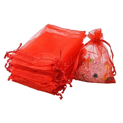 Sacs en organza pochettes de rangement pour bijoux, sacs-cadeaux de cordon de maille de partie de faveur de mariage, rouge, 12x9 cm