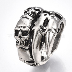 Сплав манжеты кольца пальцев, широкая полоса кольца, череп, античное серебро, Размер 11, 20.5 мм