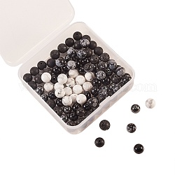 Set di perle rotonde con pietre preziose naturali e sintetiche da 120 pz, nero, 6mm, Foro: 8 mm, 1pcs / style