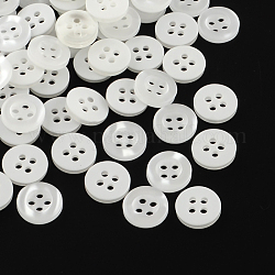 Пластиковые кнопки 4-отверстие, плоско-круглые, белые, 11x2 мм, отверстие : 1.5 мм