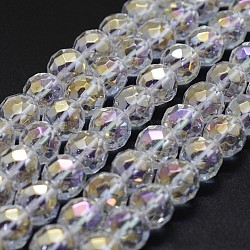 Electroplated Natural Quartz Crystal Beads Strands, AB color Plated, Faceted, Round, Clear AB, 8mm, Hole: 0.8mm, about 49pcs/strand, 15.7 inch