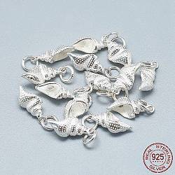 925 Sterling Silver Pendants, with Jump Ring, Conch Shell, Silver, 16x7x5mm, Hole: 4mm