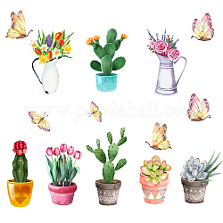 PVC Wall Stickers, Wall Decoration, Bonsai, Cactus Pattern, 900x290mm, 2 sheets/set