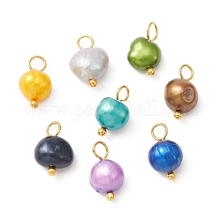 Ciondoli di perle d'acqua dolce coltivate naturali tinte, due lati lucido, con passanti in ottone, colore misto, oro, 12~12.5x7~8x5.5~6mm, Foro: 2.2 mm