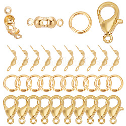 GOMAKERER 30Pcs Brass Lobster Claw Clasps with 30Pcs Open Jump Rings & 30Pcs Bead Tips, Real 18K Gold Plated, Lobster Claw Clasps: 10x6x2.5mm, Hole: 1mm