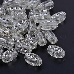 Chapado de perlas de acrílico transparente, metal de plata enlaced, oval, Claro, 9.5x6x4.5mm, agujero: 1.5 mm, aproximamente 3300 unidades / 500 g