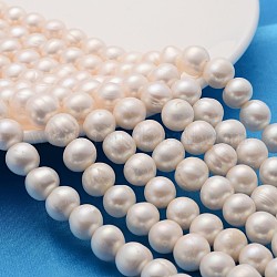 Fili di perle di perle d'acqua dolce coltivate naturali, forma di patate, bianco, 10~11mm, Foro: 0.8 mm, circa 39pcs/filo, 14.1~14.5 pollice