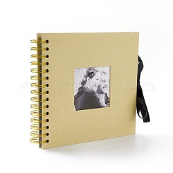 8-Zoll-Karton-DIY-Fotoalbum Scrapbooking-Erinnerungsbuch, 60 schwarze Seiten handbeklebtes Fotoalbum, mit Fenster und Band, Weizen, 23x20.6x1.8~3 cm, 30 Blatt/Buch