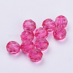 Прозрачные акриловые бусины, граненые, круглые, ярко-розовый, 6x5.5 мм, отверстие : 1.3 мм, Около 4200 шт / 500 г