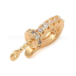 Brass Micro Pave Clear Cubic Zirconia Fold Over Clasps, Oval, Real 18K Gold Plated, 14.5x6x4.5mm, Hole: 0.9mm