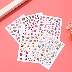 Autocollants de décalcomanies d'ongle de style de broderie, fournitures d'art d'ongles auto-adhésives papillon fleur rose, pour les femmes filles manucure nail art décoration, couleur mixte, 10.3x8 cm
