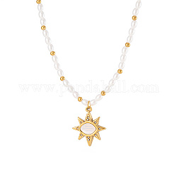 Pendentifs en inox, collier à breloques soleil pour femme, Collier de perles, or, 15-3/4 pouce (40 cm)