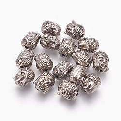 Tibetischer stil legierung perlen, Cadmiumfrei und Nickel frei und Bleifrei, Buddha-Kopf, Metallgrau, 11x9x8 mm, Bohrung: 1.5 mm