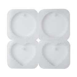 Pendant Silicone Molds, Resin Casting Molds, For UV Resin, Epoxy Resin Jewelry Making, Flat Round and Heart, White, 152x160x11mm, Hole: 5.8mm, Flat Round Inner: 6.3cm, Heart Inner: 5.5x6.2cm