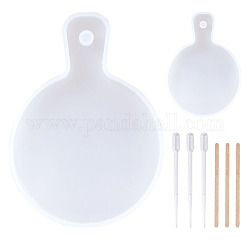 DIY Round Handle Dinner Plate Silicone Molds, with Birch Wooden Craft Ice Cream Sticks, 2ml Disposable Plastic Dropper, White, 146x99x11.5mm, Hole: 9.5mm, Inner Diameter: 99.5x139mm, 1pc