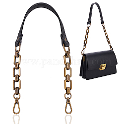 Sangles de sac en cuir pu, avec chaîne en alliage et fermoirs pivotants, pour les accessoires de remplacement de sac, noir, 60.5 cm